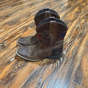 Ariat Kids Brown Leather American Flag Western Cowboy Boots Square Toe Size 3